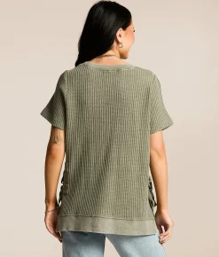 Gilded Intent Washed Waffle Knit Top Four Leaf Clover Discount