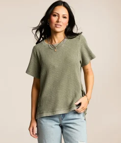 Gilded Intent Washed Waffle Knit Top Four Leaf Clover Discount
