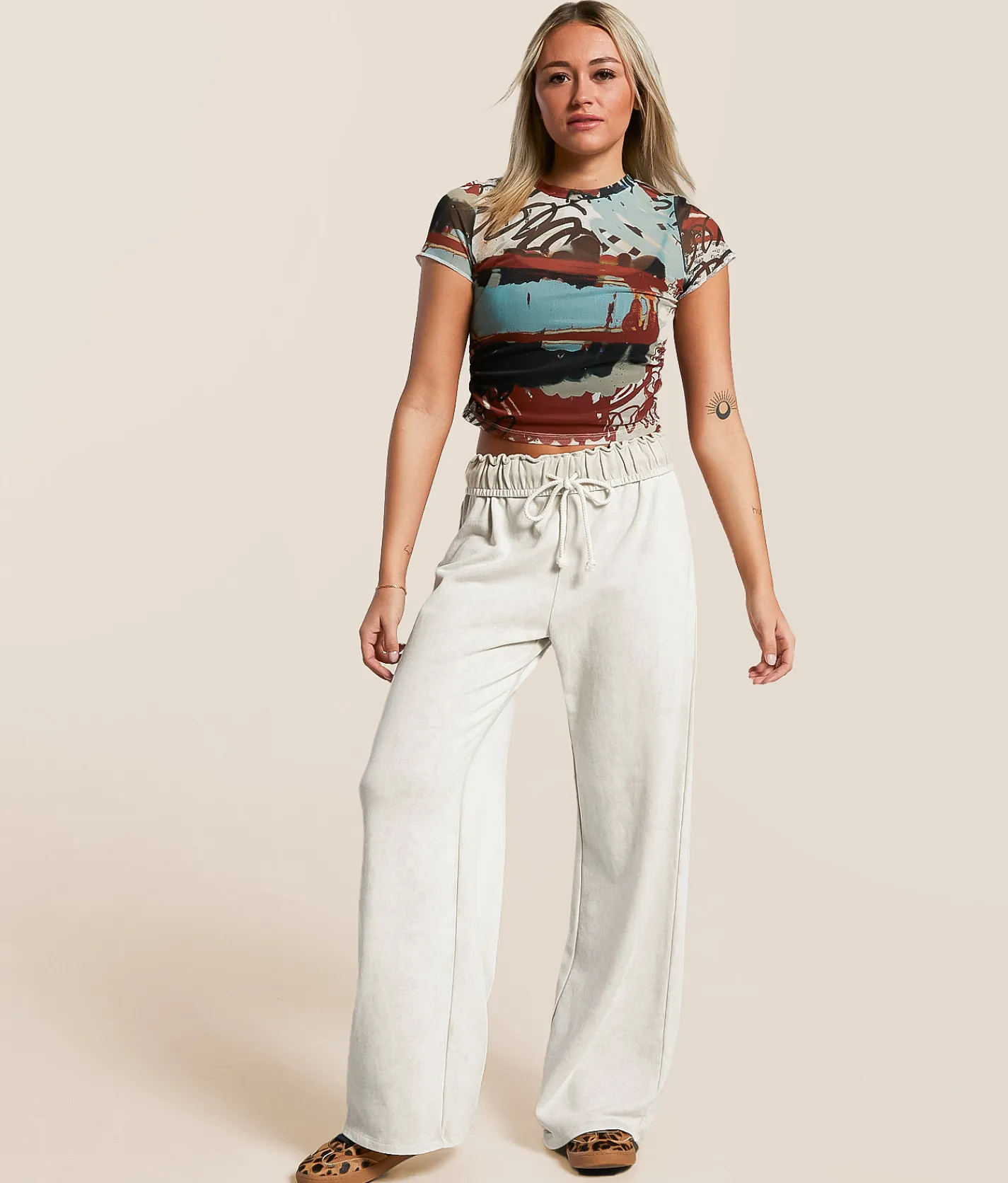 Gilded Intent Washed Wide Leg Pant Stone Tile Sale