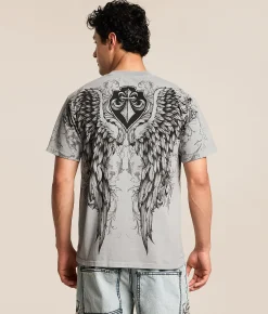 Tops|Graphic T-Shirts | Affliction Wash T-Shirt Silver Gray Lava Wash