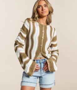 Willow & Root Wave Pointelle Cardigan Sweater Seagrass White Hot