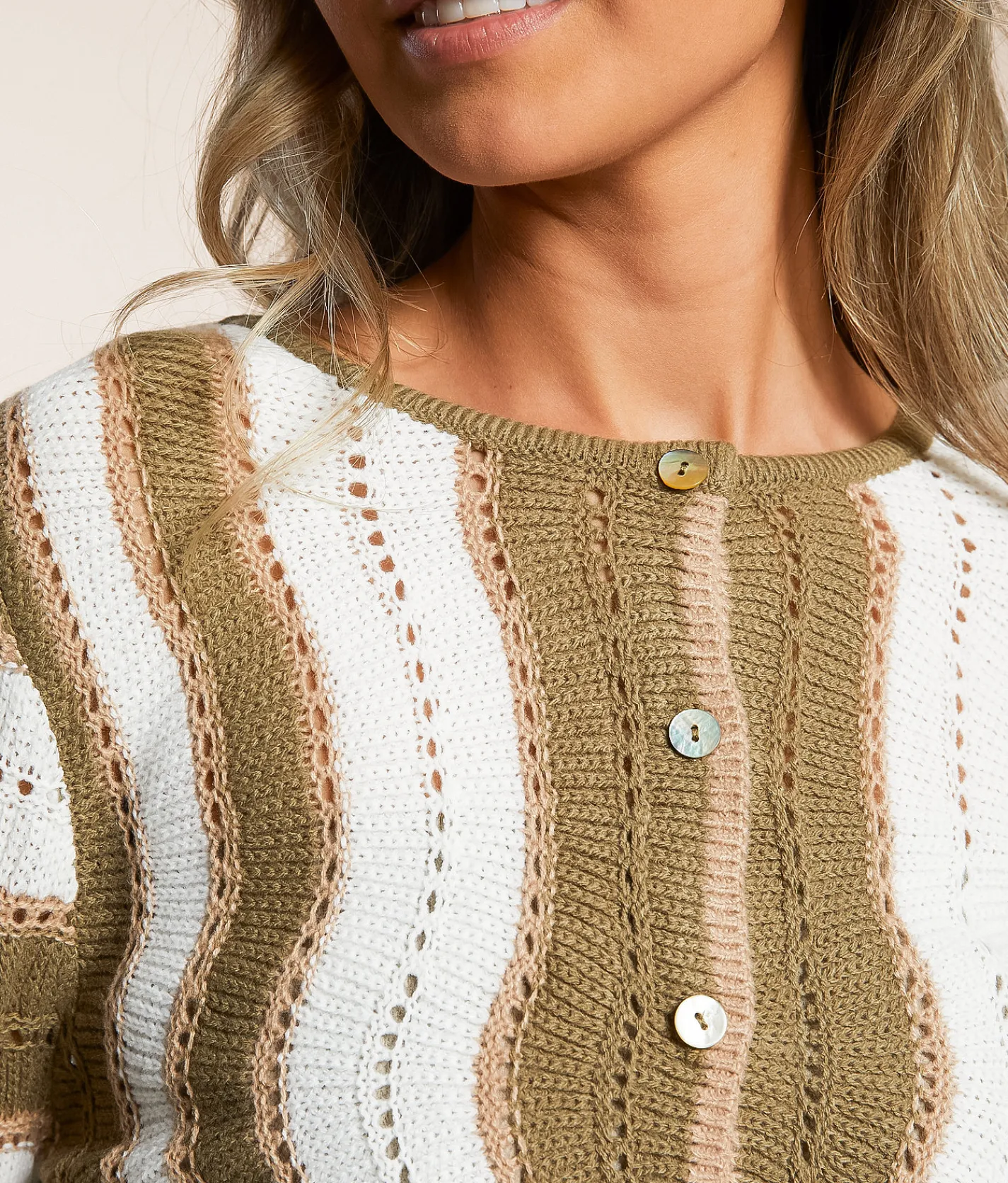 Willow & Root Wave Pointelle Cardigan Sweater Seagrass White Hot