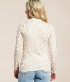 Willow & Root Wavy Checkered Top Mauve Cream New