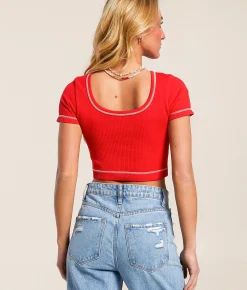 Freshwear 2-Way Waffle Cropped Top High Risk Red Online