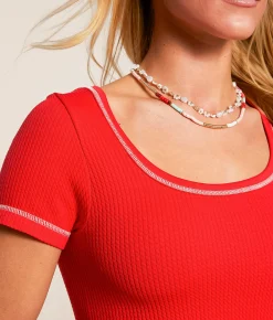 Freshwear 2-Way Waffle Cropped Top High Risk Red Online