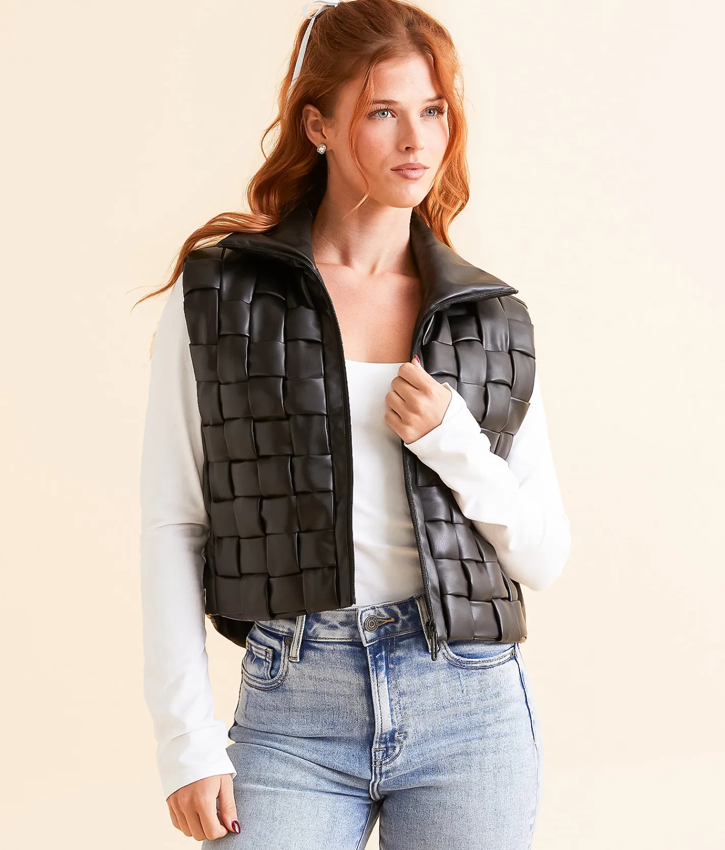 Open SZN Weaved Puffer Vest Black