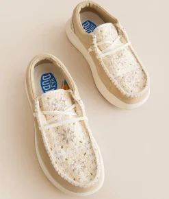 HEYDUDE™ Wendy Comf Suede Crochet Shoe Irish Cream Multi Clearance