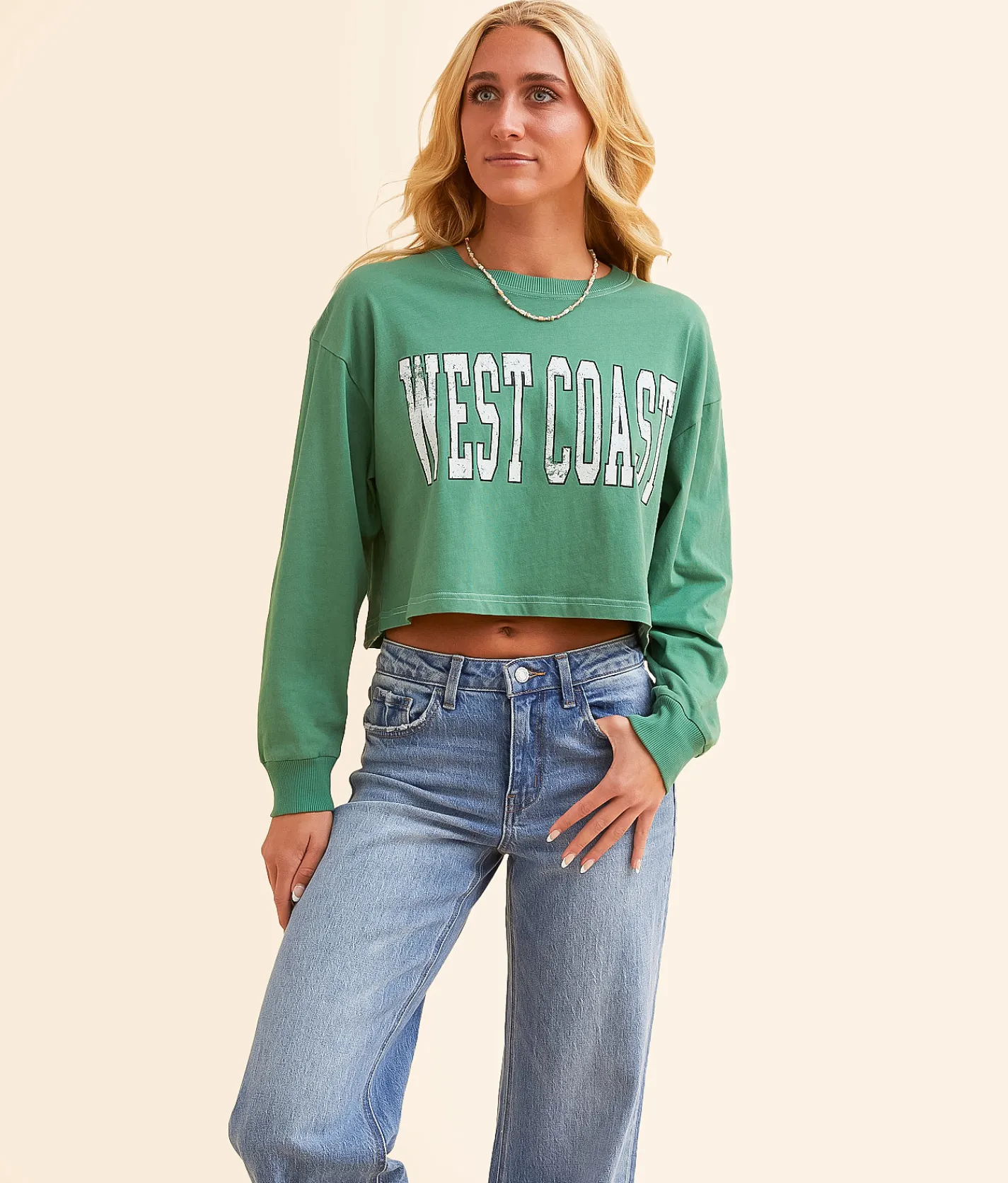 Tops | FITZ + EDDI West Coast Boxy Cropped T-Shirt Pine Green