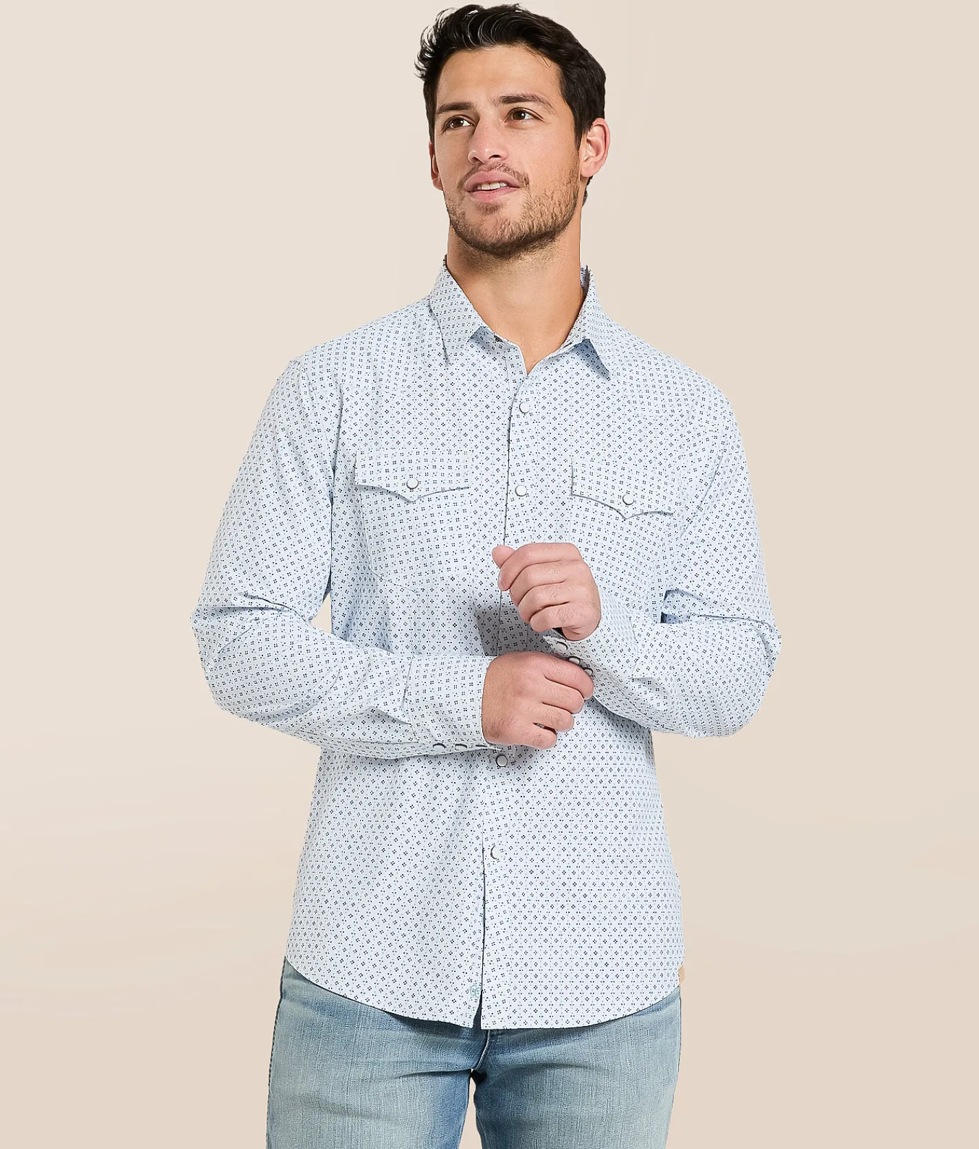 Tops | Gentry County Western Athletic Performance Stretch Shirt White Blue