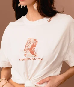 Tops | Sterling & Stitch Western Boots Oversized T-Shirt White