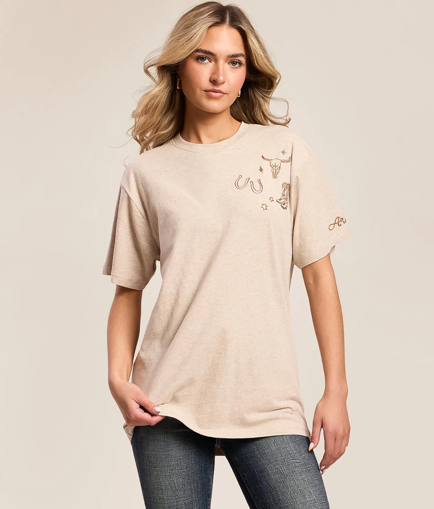 Ariat Western Boyfriend T-Shirt Oatmeal Heather Clearance