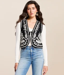 Blue B Western Embroidered Corduroy Vest Black Sale