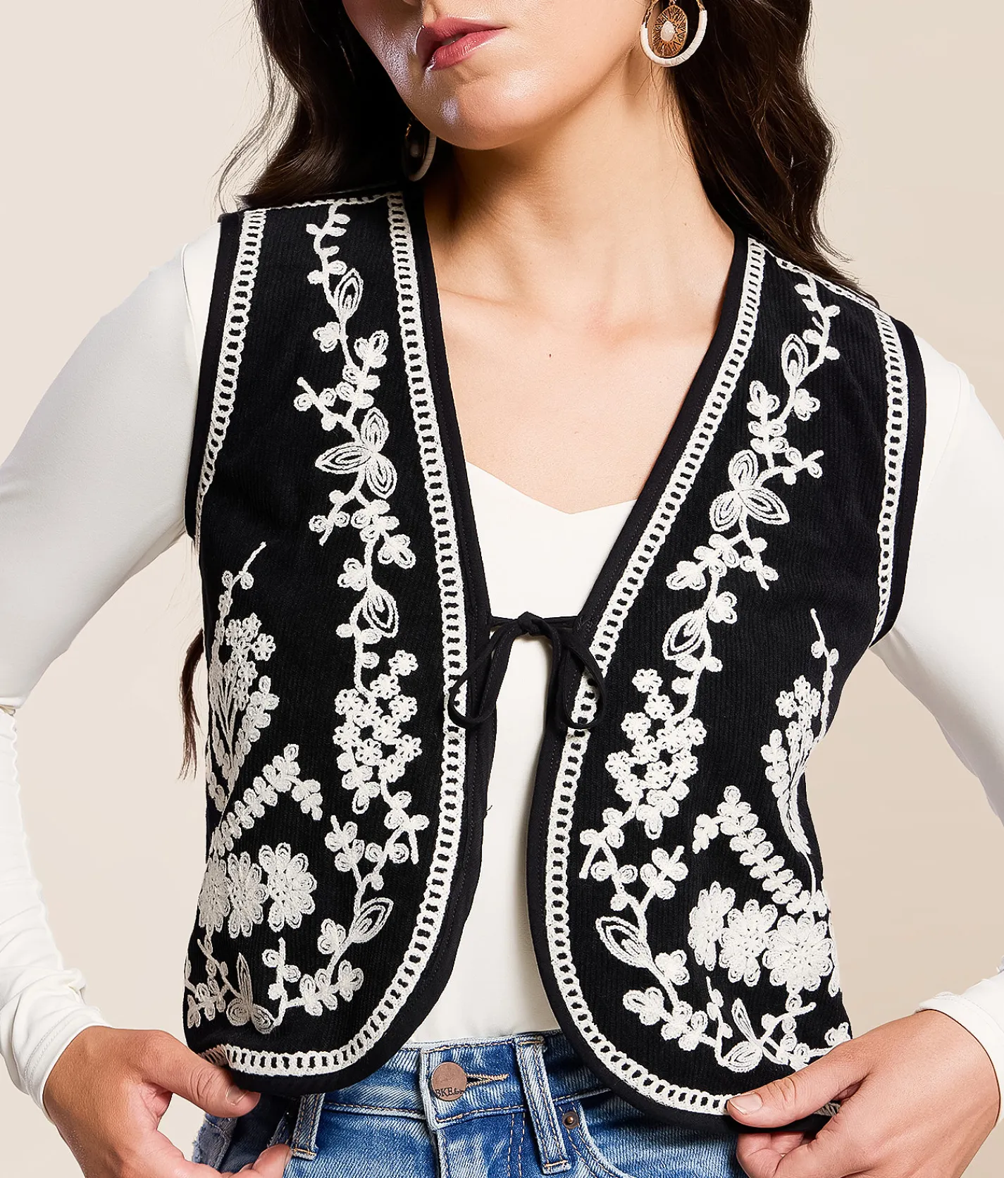 Blue B Western Embroidered Corduroy Vest Black Sale