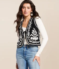 Blue B Western Embroidered Corduroy Vest Black Sale