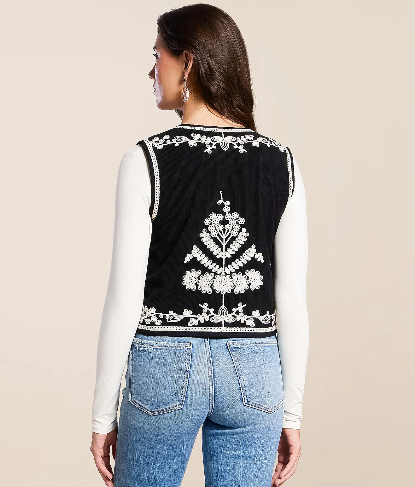 Blue B Western Embroidered Corduroy Vest Black Sale