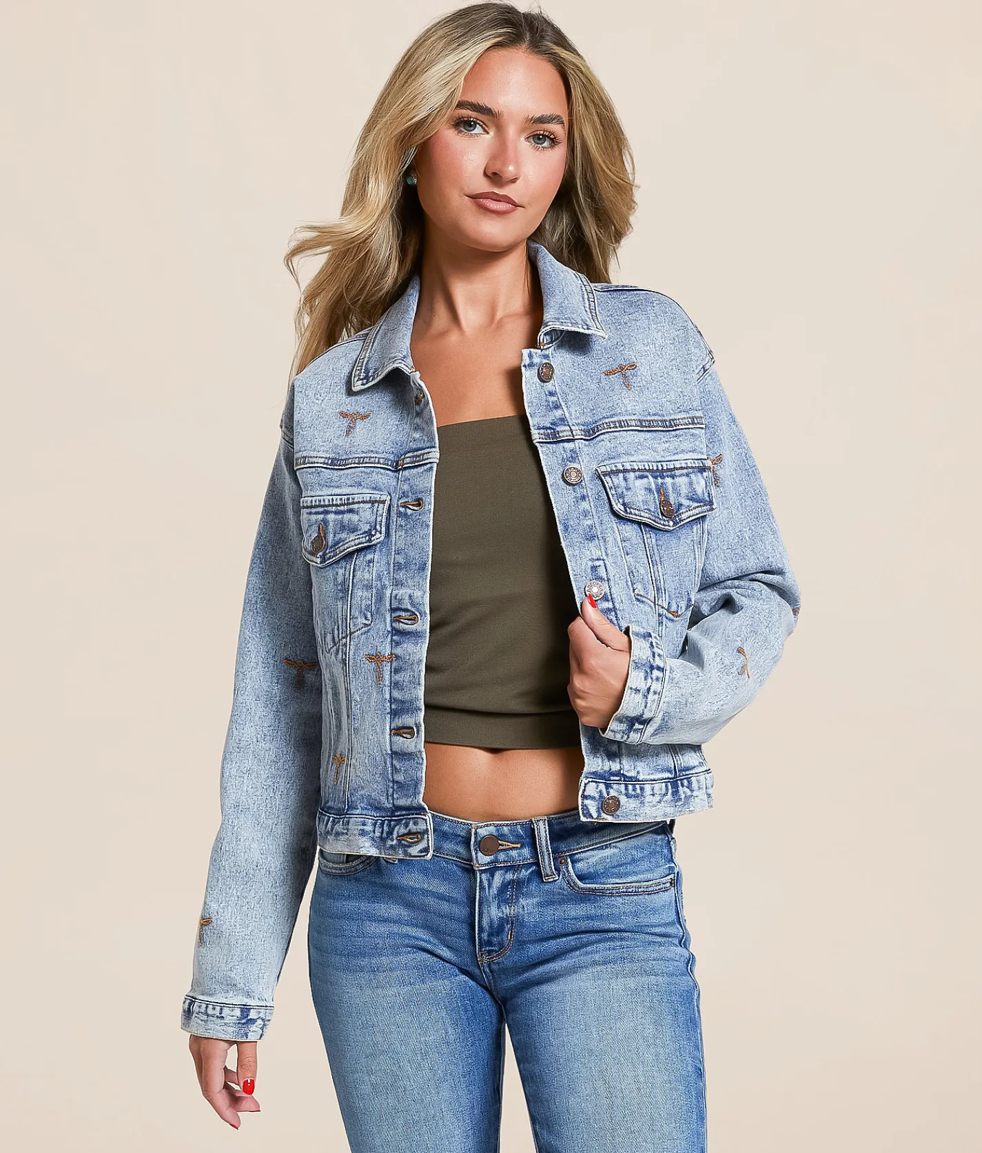Tops|Coats & Jackets | Blue B Western Embroidered Denim Stretch Jacket Med Wash
