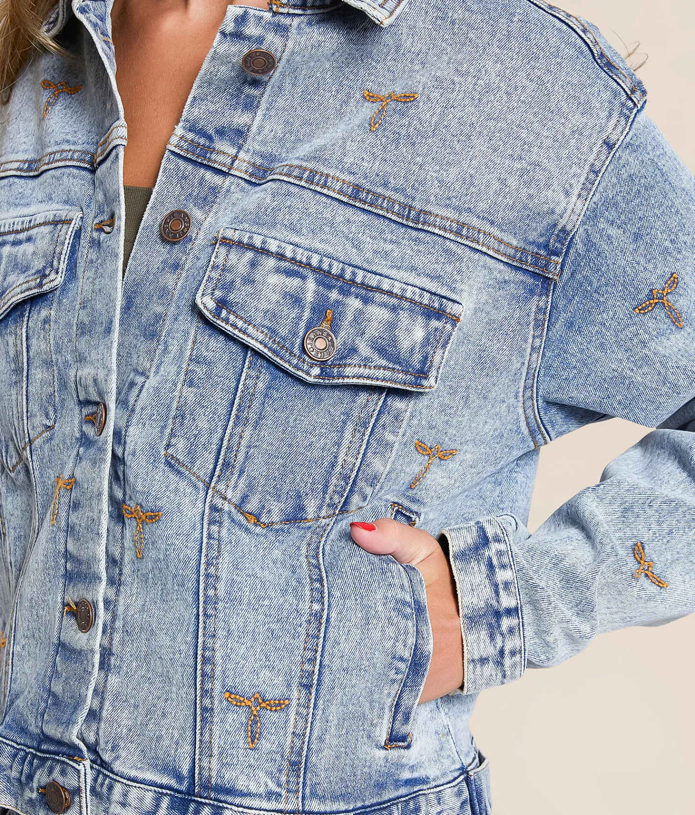 Tops|Coats & Jackets | Blue B Western Embroidered Denim Stretch Jacket Med Wash