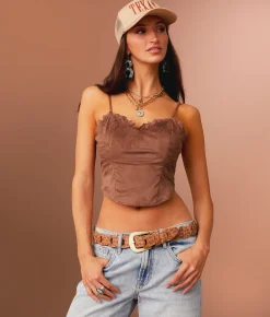 Tops | Sterling & Stitch Western Faux Suede Cropped Tank Top Brown