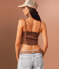Tops | Sterling & Stitch Western Faux Suede Cropped Tank Top Brown