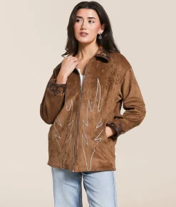 Azalea Wang Western Faux Suede Jacket Brown Hot