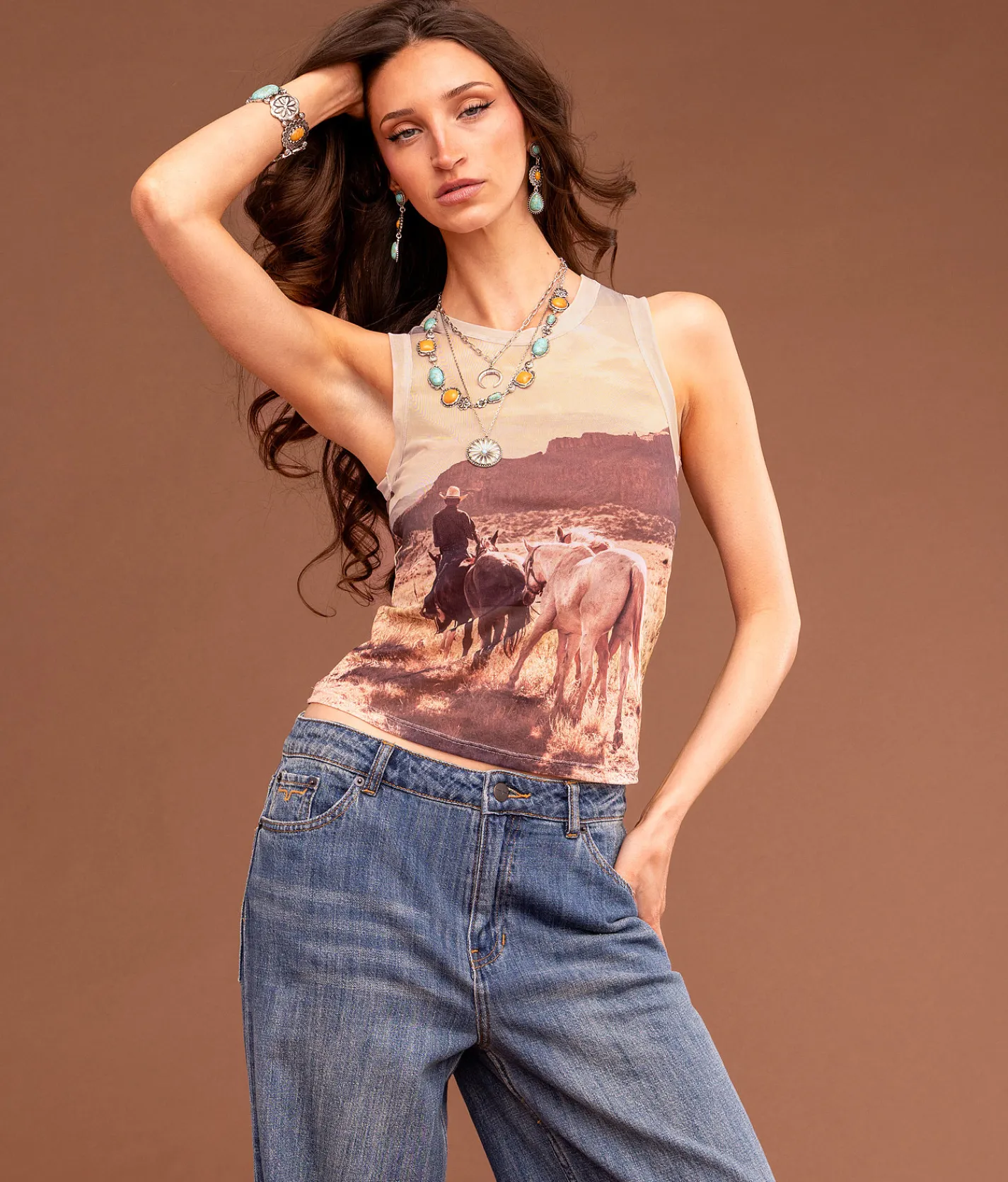 Sterling & Stitch Western Mesh Tank Top Multi Outlet