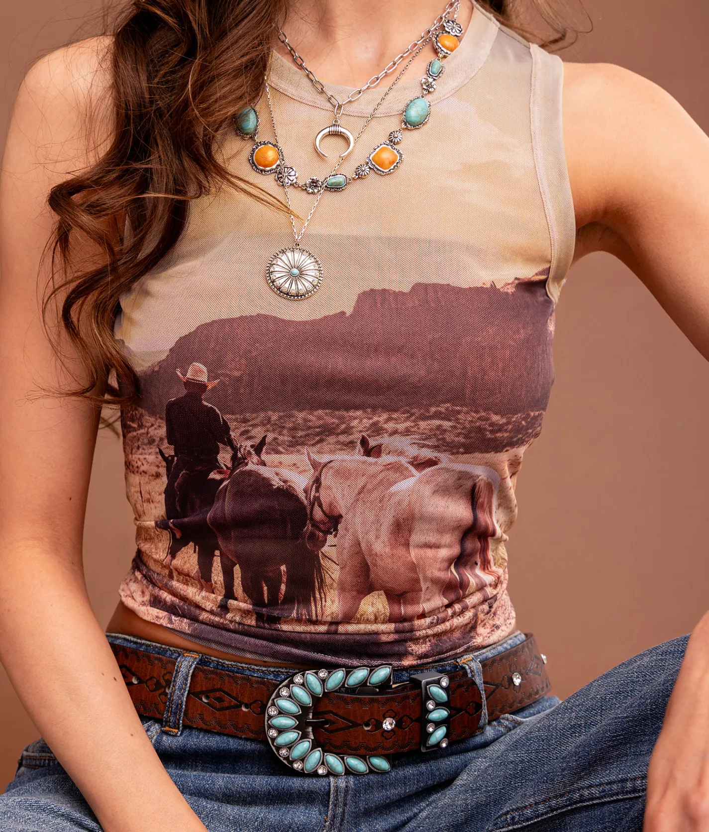 Sterling & Stitch Western Mesh Tank Top Multi Outlet