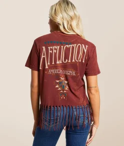 Affliction Western Original Fringe T-Shirt Oxblood Red Sale