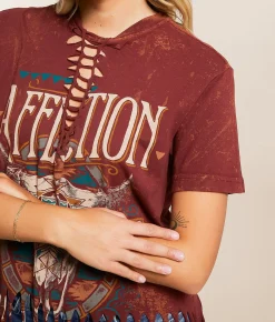 Affliction Western Original Fringe T-Shirt Oxblood Red Sale