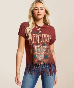 Affliction Western Original Fringe T-Shirt Oxblood Red Sale