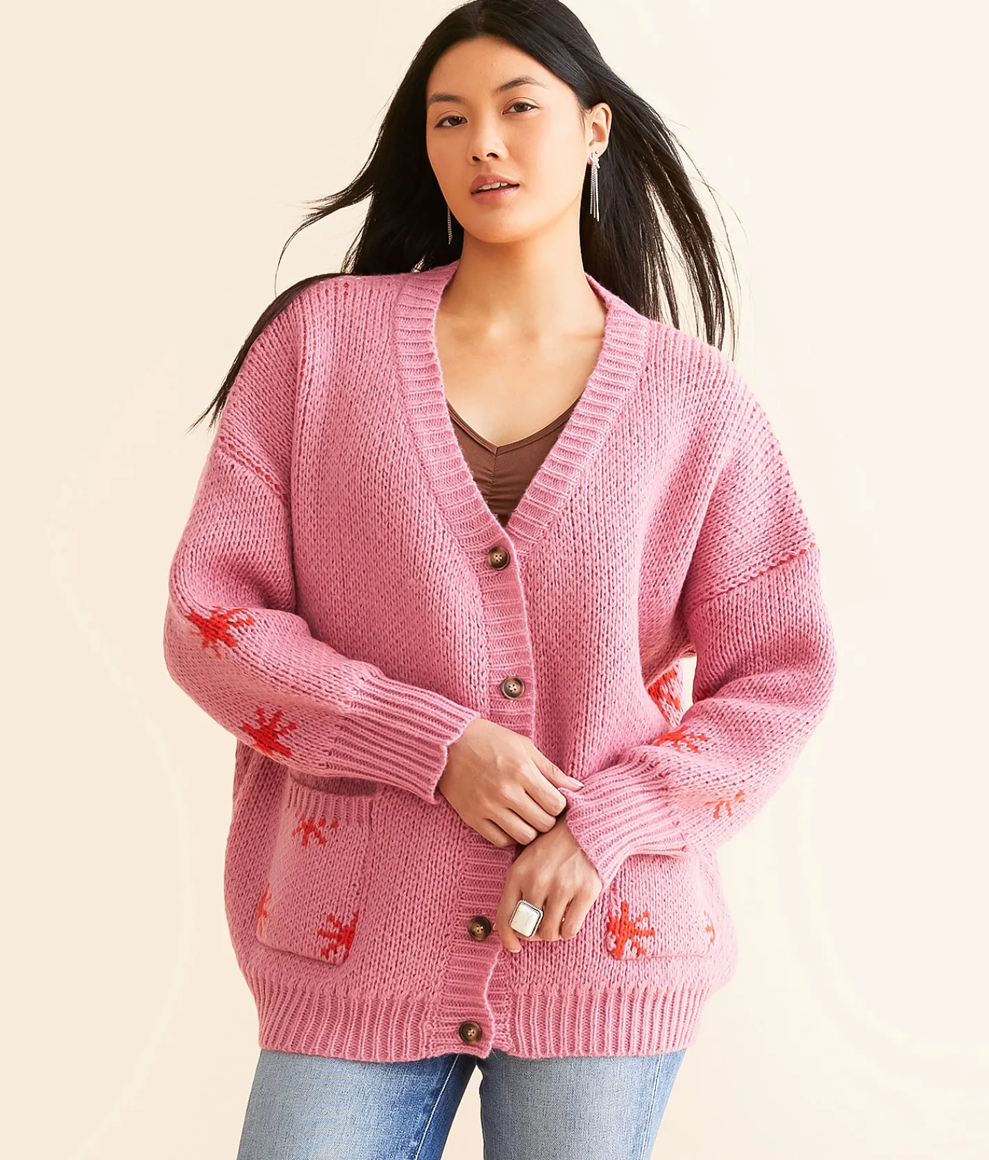 Tops | Bailey Rose Western Oversized Cardigan Sweater Pink