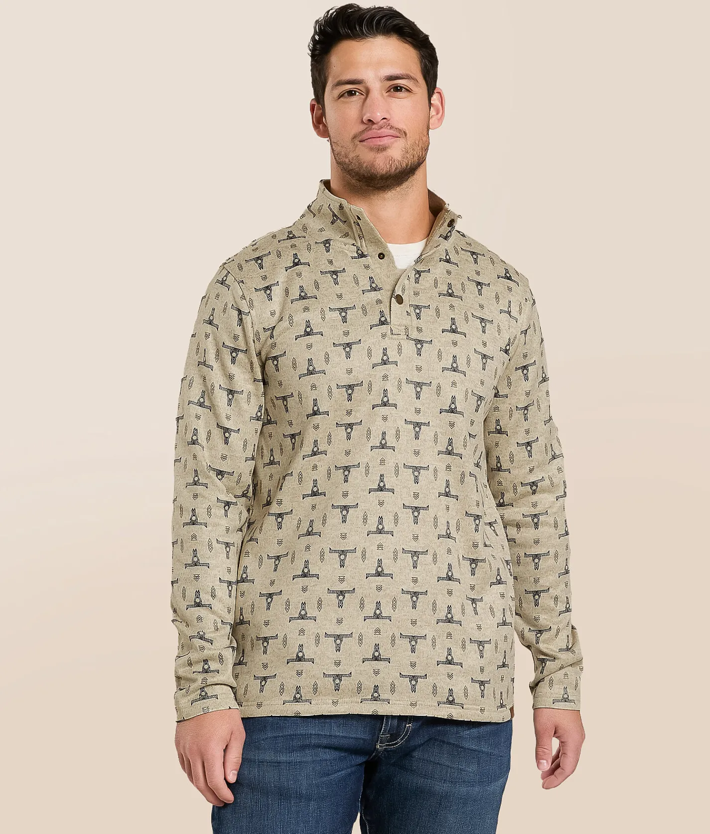 Gentry County Western Quarter Snap Pullover Oatmeal Marl Clearance