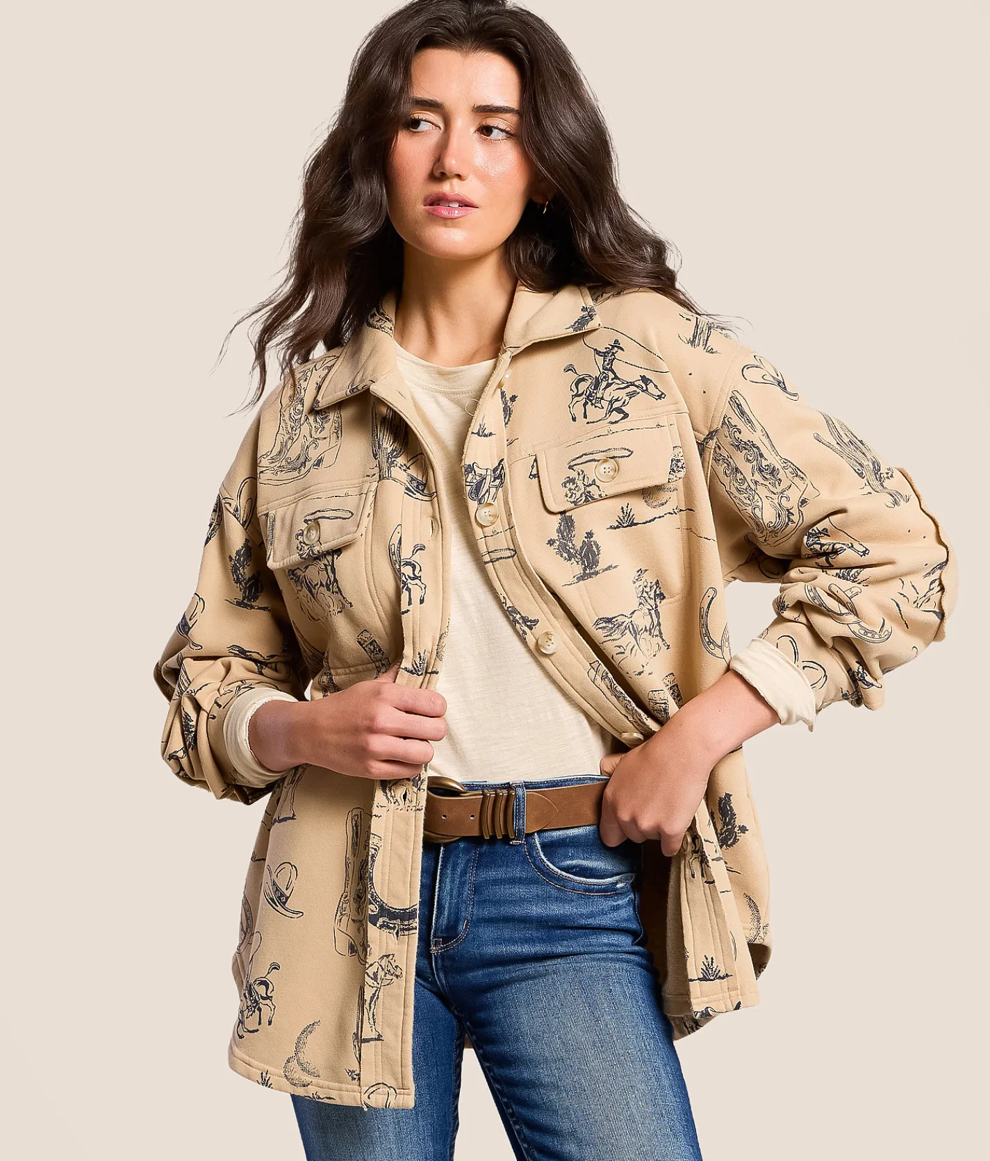 Tops|Coats & Jackets | Blue B Western Shacket Taupe
