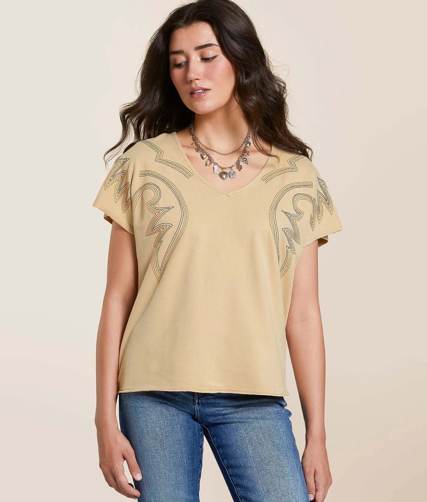 Tops | Blue B Western Stitch Top Beige