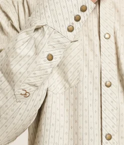 Gentry County Western Striped Athletic Shirt Cream Brown Clearance