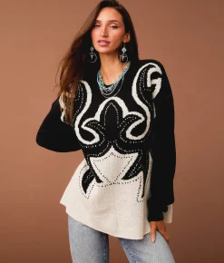 Tops | Sterling & Stitch Western Sweater Black Cream