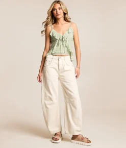 Free People We The Free Good Luck Mid-Rise Barrel Jean Milk Clearance