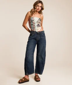 Free People We The Free Good Luck Mid-Rise Barrel Jean Deep End Clearance