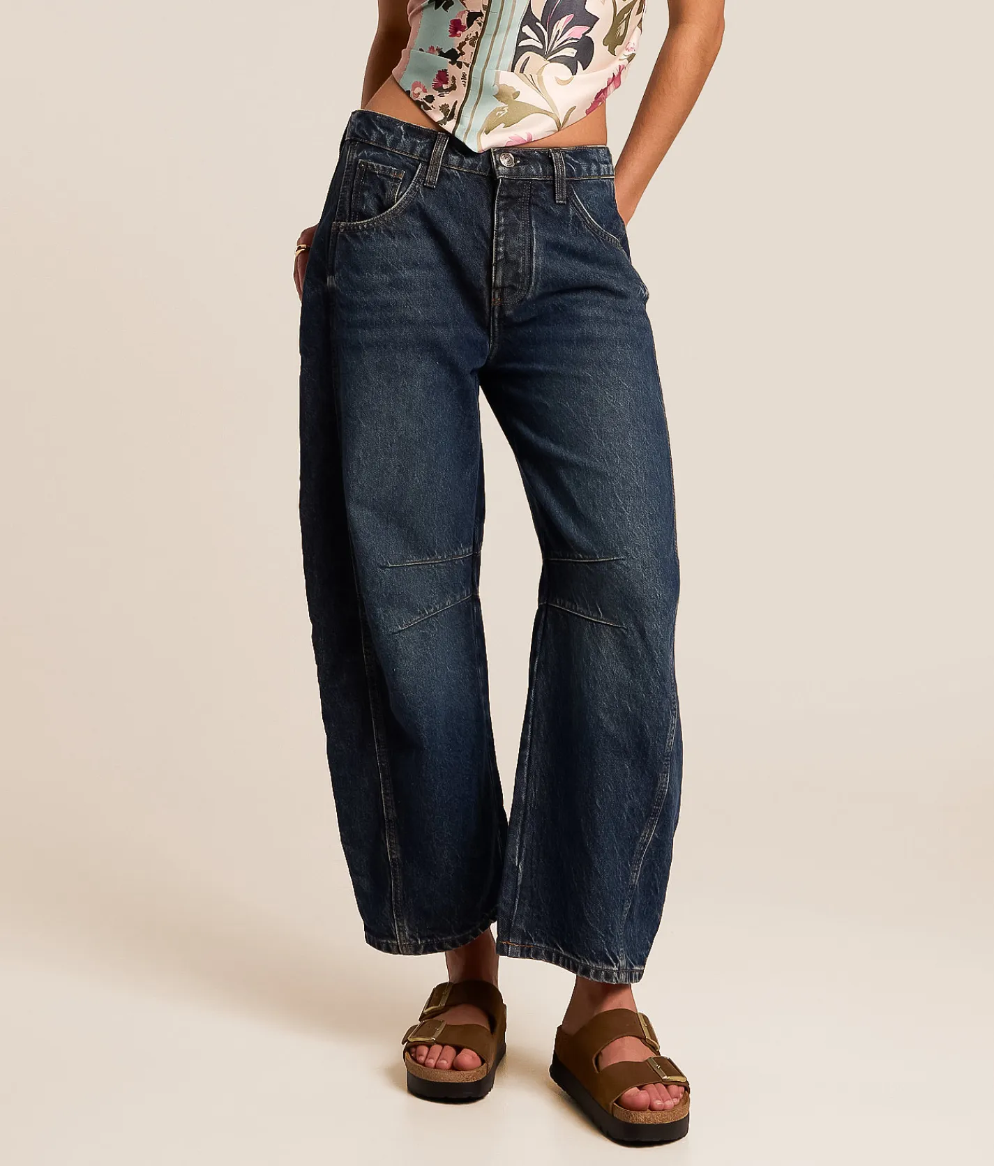 Free People We The Free Good Luck Mid-Rise Barrel Jean Deep End Clearance