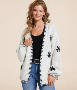 Tops | Main Strip Whipstitch Cardigan Sweater Black Cream