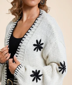 Tops | Main Strip Whipstitch Cardigan Sweater Black Cream