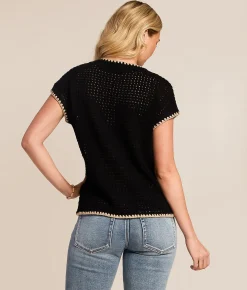 Tops | Blu Pepper Whipstitch Cardigan Sweater Black