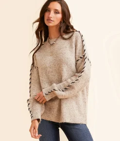 Tops | BKE Whipstitch Oversized Sweater White
