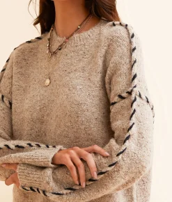 Tops | BKE Whipstitch Oversized Sweater White