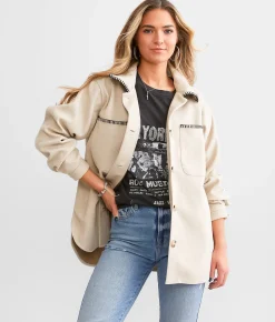 BKE Whipstitch Shacket Beige Sale