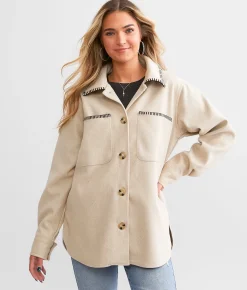 BKE Whipstitch Shacket Beige Sale