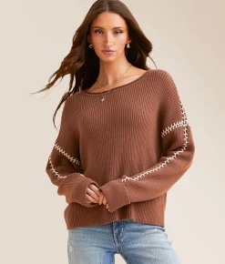 Tops | BKE Whipstitch Sweater Hazelnut