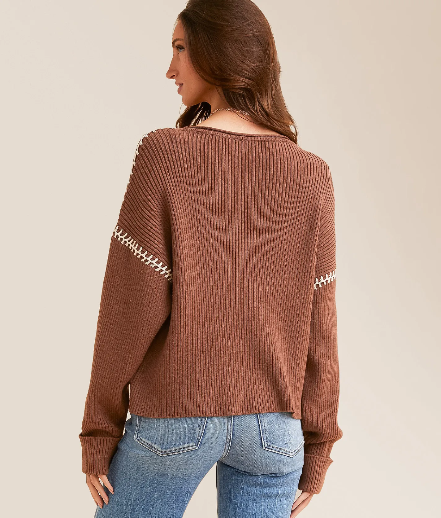 Tops | BKE Whipstitch Sweater Hazelnut