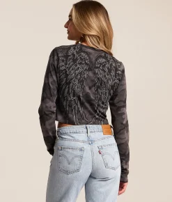 Affliction Whispering Thoughts Camo Cropped T-Shirt Black Combo Lava Wash Clearance