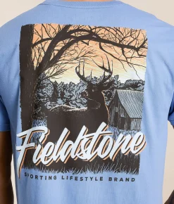 Tops|Graphic T-Shirts | Fieldstone White Tail Dusk T-Shirt Washed Denim