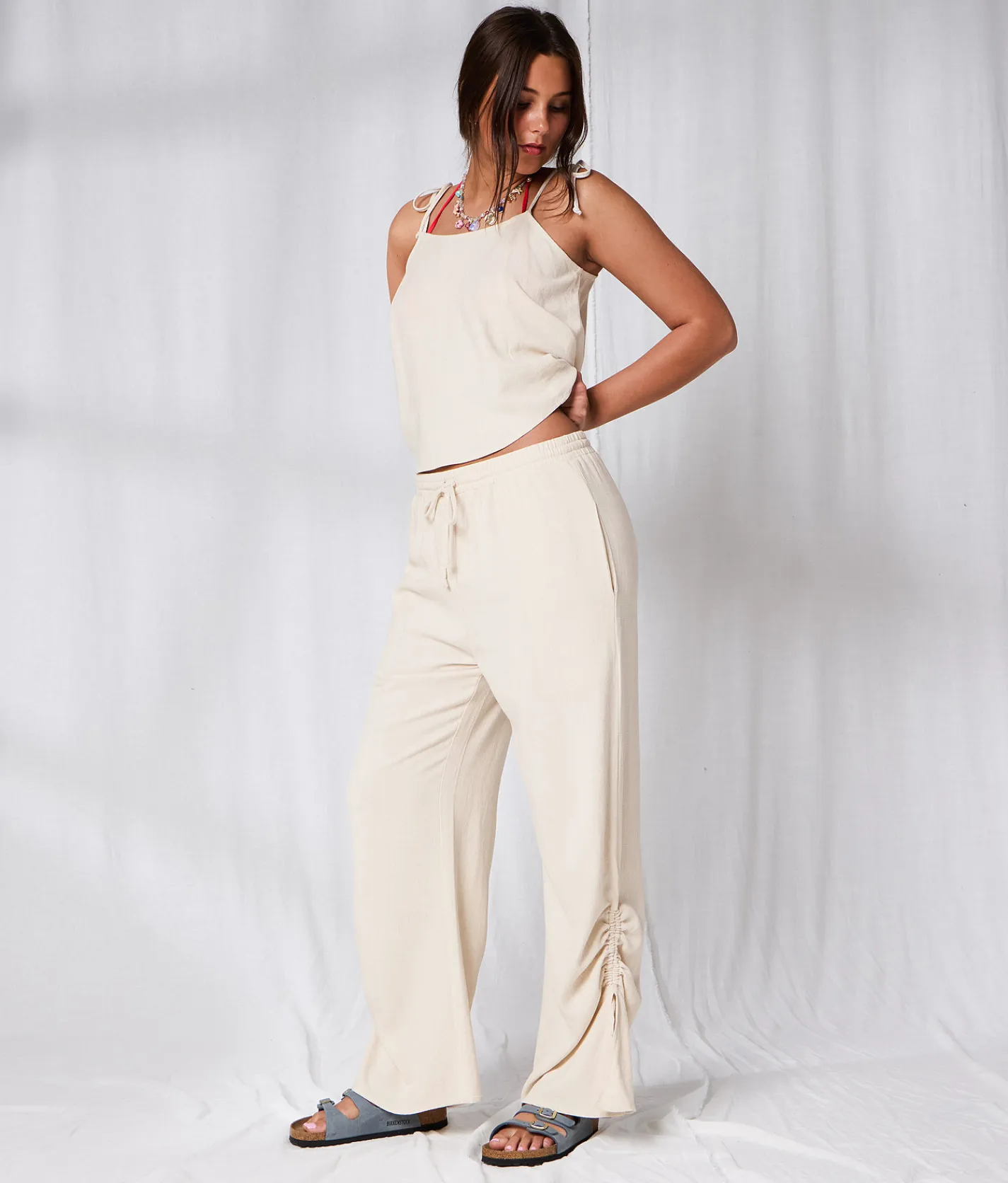 Bottoms | 33 Coastal Wide Leg Linen Blend Pant Oatmeal